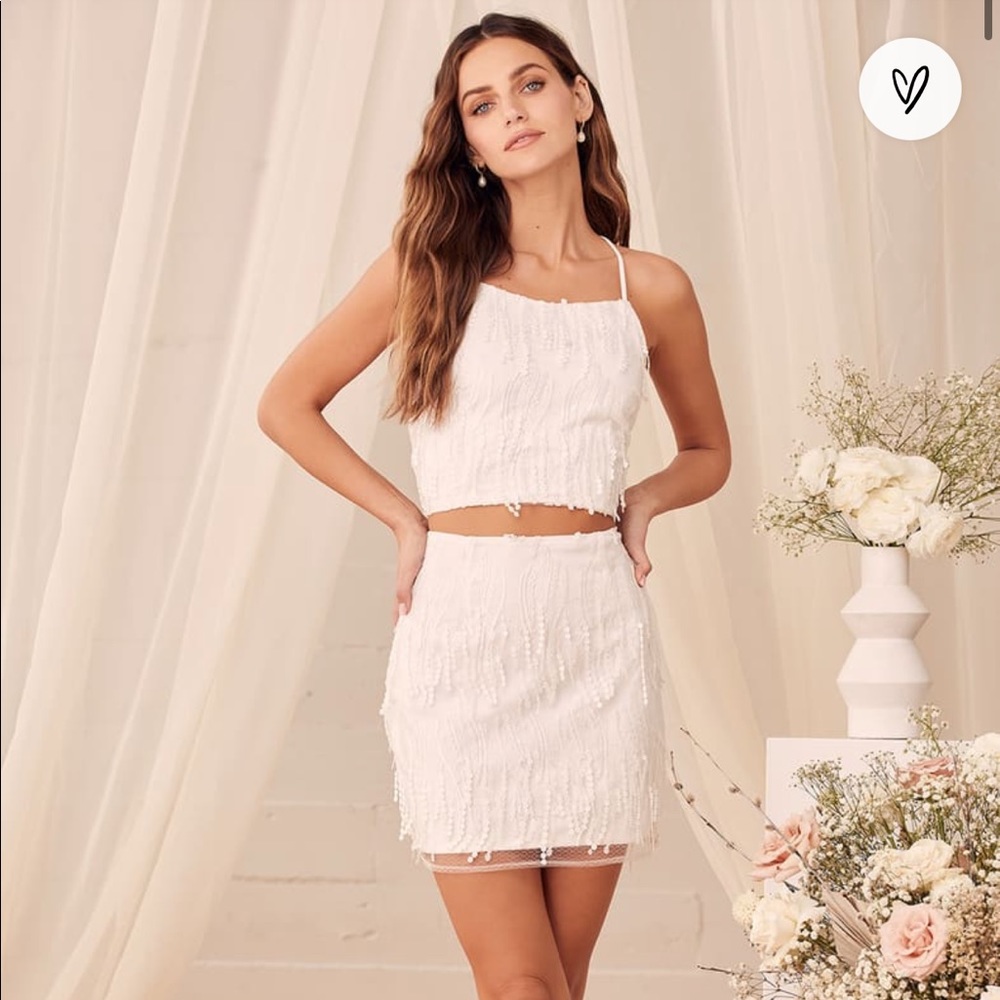 Lulus Dancing in a Dream White Fringe Lace-Up Two-Piece Mini Dress
